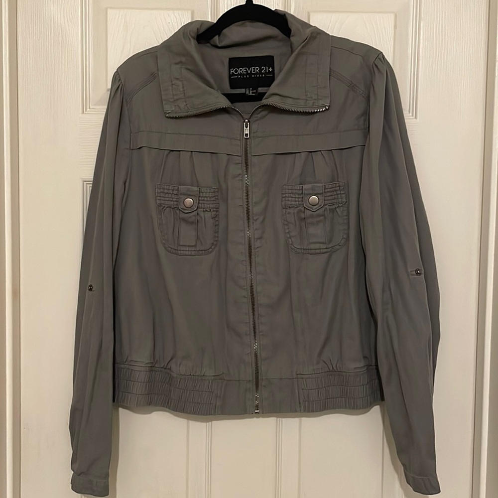 FOREVER21 Cargo Utility Zip Up Gray Jacket - 2X